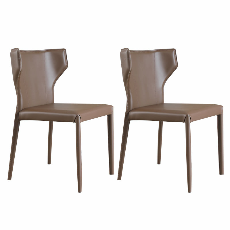 Contemporary Leather Dining Room Chair Wingback Side Armless Chair for Home Use Brown 2 Piece Set Clearhalo 'Dining Chairs' 'Dining Tables & Seating' 'dining_chair' 'furn' 'furn_dining_chair' 'Furniture' 'Kitchen & Dining Furniture' 5257099