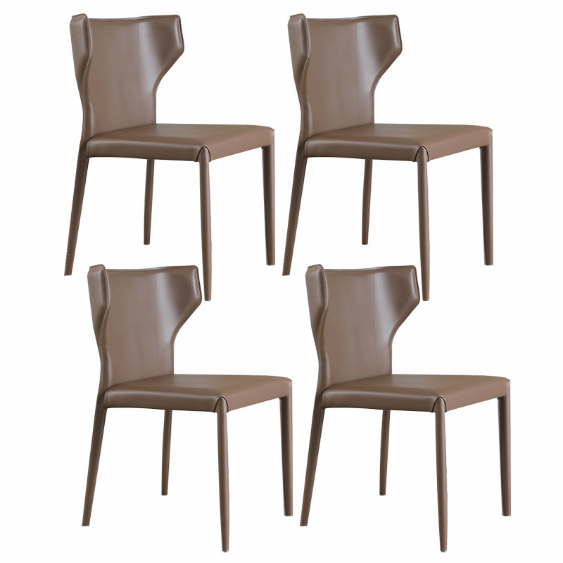 Contemporary Leather Dining Room Chair Wingback Side Armless Chair for Home Use Brown 4 Piece Set Clearhalo 'Dining Chairs' 'Dining Tables & Seating' 'dining_chair' 'furn' 'furn_dining_chair' 'Furniture' 'Kitchen & Dining Furniture' 5257101