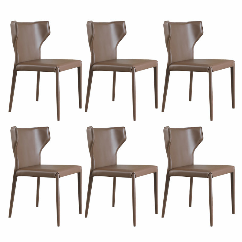 Contemporary Leather Dining Room Chair Wingback Side Armless Chair for Home Use Brown 6 Piece Set Clearhalo 'Dining Chairs' 'Dining Tables & Seating' 'dining_chair' 'furn' 'furn_dining_chair' 'Furniture' 'Kitchen & Dining Furniture' 5257104