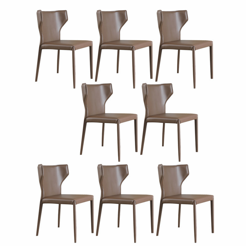 Contemporary Leather Dining Room Chair Wingback Side Armless Chair for Home Use Brown 8 Piece Set Clearhalo 'Dining Chairs' 'Dining Tables & Seating' 'dining_chair' 'furn' 'furn_dining_chair' 'Furniture' 'Kitchen & Dining Furniture' 5257105