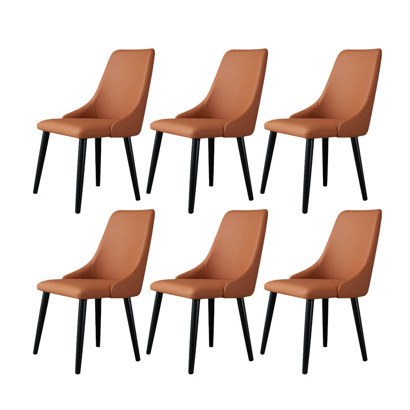Contemporary Wood Dining Room Chairs PU Leather Dining Chairs for Home Use Orange 6 Piece Set Clearhalo 'Dining Chairs' 'Dining Tables & Seating' 'dining_chair' 'furn' 'furn_dining_chair' 'Furniture' 'Kitchen & Dining Furniture' 5257121