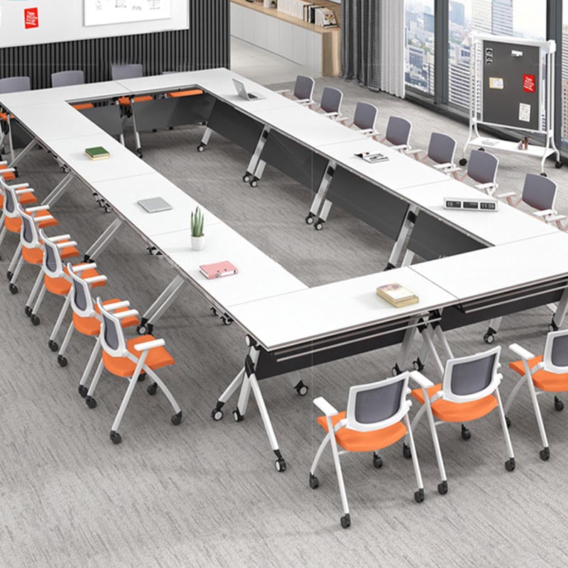 Escritorio de oficina moderno con ruedas escritorio rectangular de madera fabricada blanca