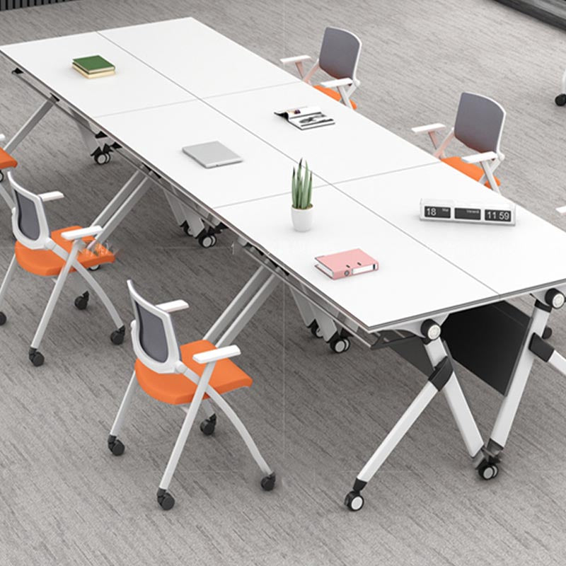 Escritorio de oficina moderno con ruedas escritorio rectangular de madera fabricada blanca