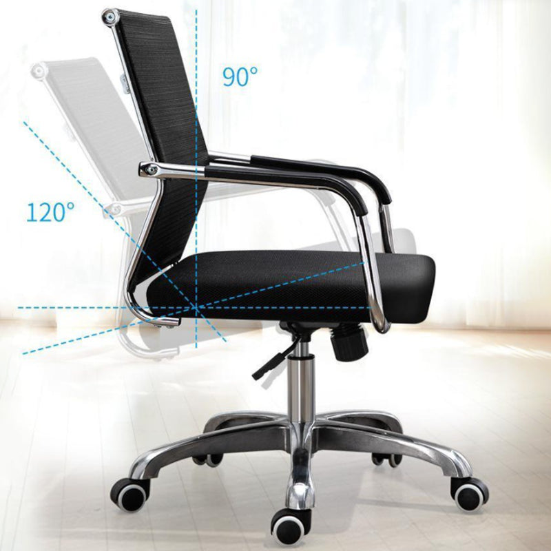 Chaise de chaise de dos du milieu du bureau à hauteur de chaise à bras fixe réglable avec roues