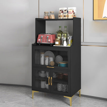 Server di cucina in legno con countering in pietra sinterizzato con porte di vetro