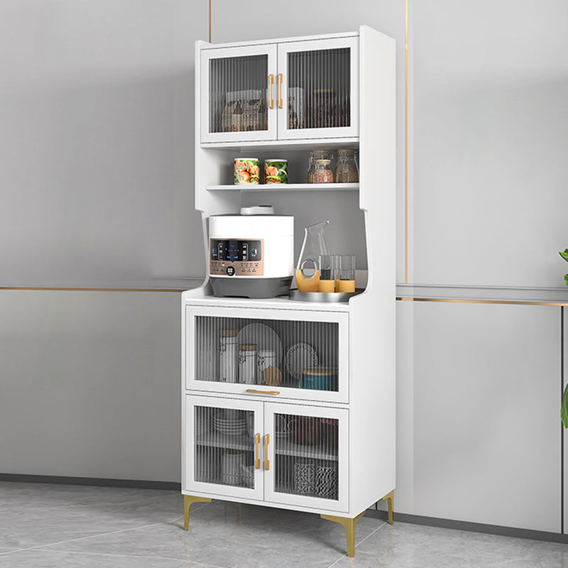 Server di cucina in legno con countering in pietra sinterizzato con porte di vetro