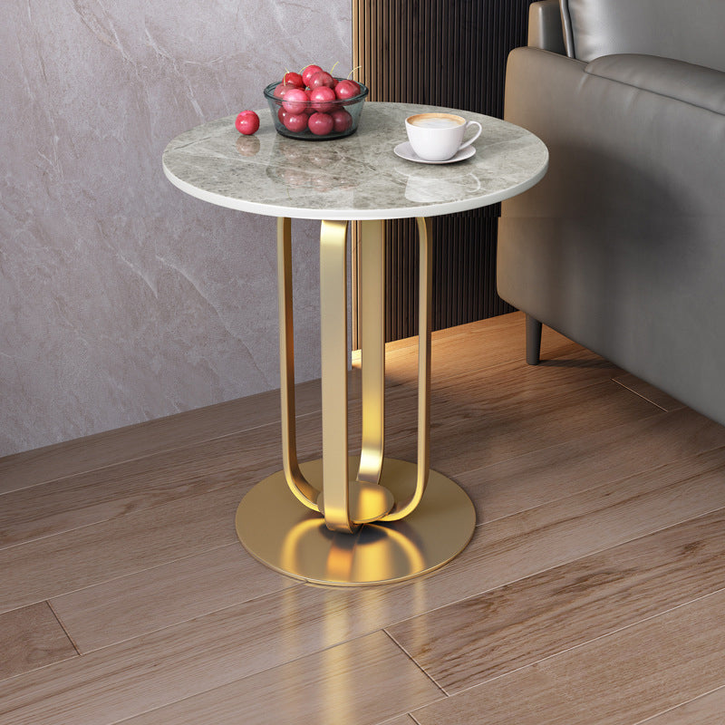 21.65-inch Tall Round Side Glam Metal Frame Stone Top Sofa Side End Table Gold Gray Clearhalo 'Coffee & Accent Tables' 'End & Side Tables' 'end_side_tables' 'furn' 'furn_end_side_tables' 'Furniture' 'Living Room Furniture' 5262427