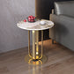 21.65-inch Tall Round Side Glam Metal Frame Stone Top Sofa Side End Table 16"L x 16"W x 22"H Gold Beige Clearhalo 'Coffee & Accent Tables' 'End & Side Tables' 'end_side_tables' 'furn' 'furn_end_side_tables' 'Furniture' 'Living Room Furniture' 5262428