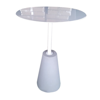 Pedestal Antique Finish End Table, Glossy Contemporary Side Table Stainless Steel White