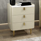 Faux Leather Nightstand Modern 3 - Drawer Nightstand with Stone Top