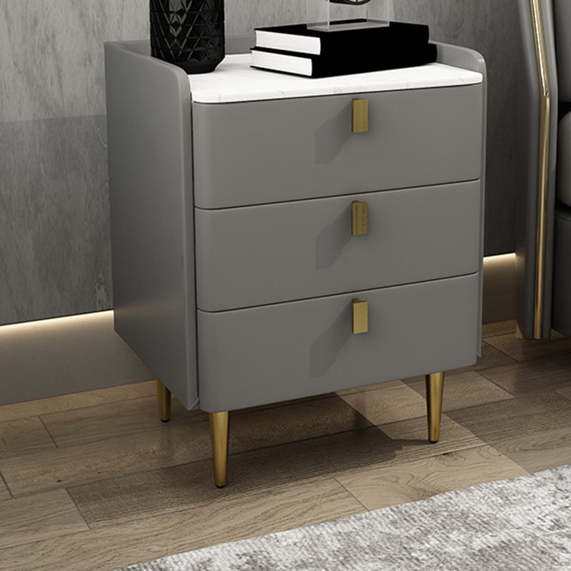 Faux Leder Nachttisch modern 3 - Schubladen Nachttisch mit Steinoberteil