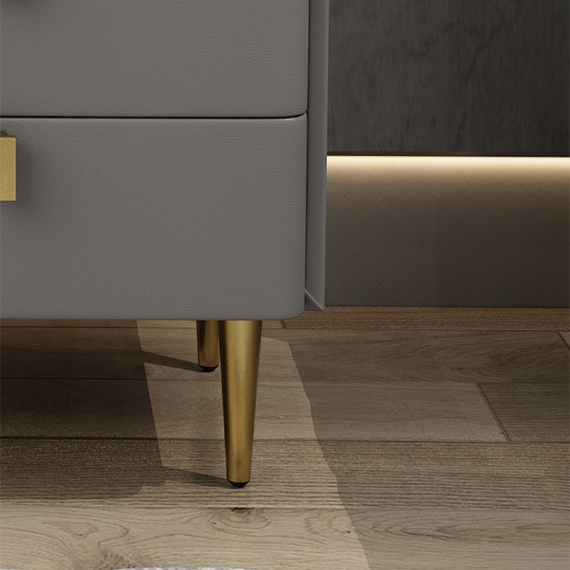 Faux Leather Nightstand Modern 3 - Drawer Nightstand with Stone Top