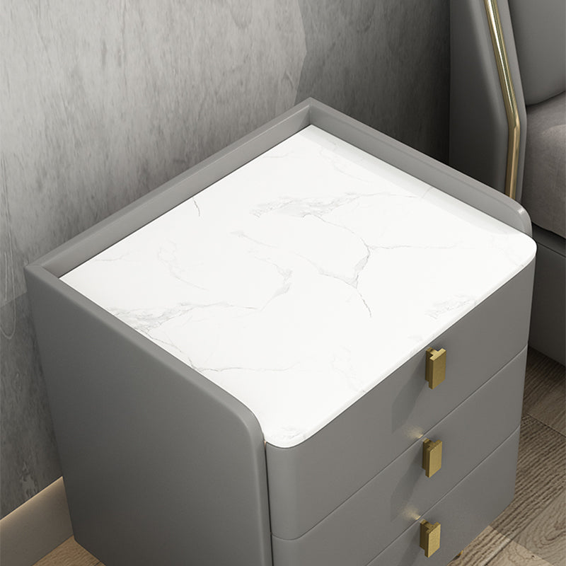 Faux Leder Nachttisch modern 3 - Schubladen Nachttisch mit Steinoberteil
