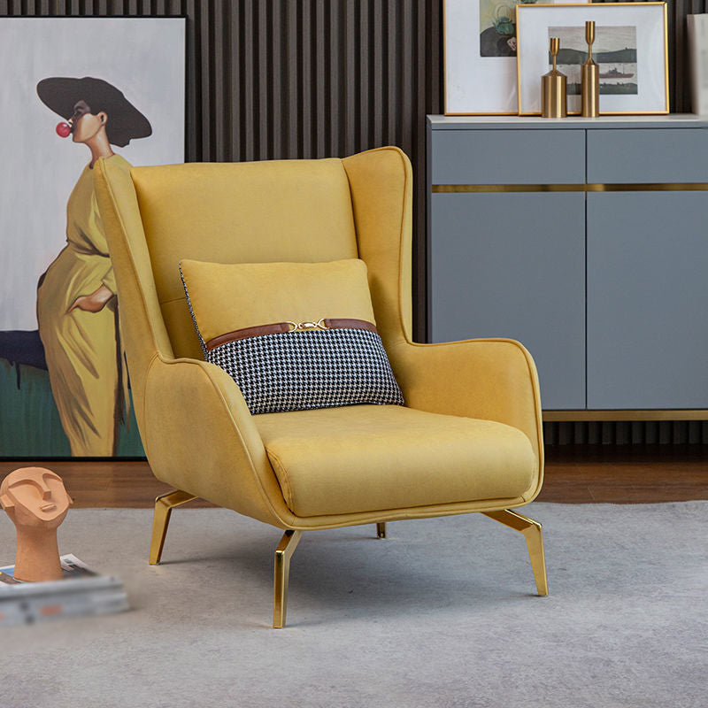 30.31"Wide Wingback Chair with Pillow Back and Basic Four Legs Yellow Without Ottoman Clearhalo 'Accent Chairs' 'accent_chairs' 'Chairs & Seating' 'furn' 'furn_accent_chairs' 'Furniture' 'Living Room Furniture' 5262742
