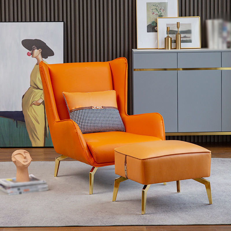 30.31"Wide Wingback Chair with Pillow Back and Basic Four Legs Orange With Ottoman Clearhalo 'Accent Chairs' 'accent_chairs' 'Chairs & Seating' 'furn' 'furn_accent_chairs' 'Furniture' 'Living Room Furniture' 5262743