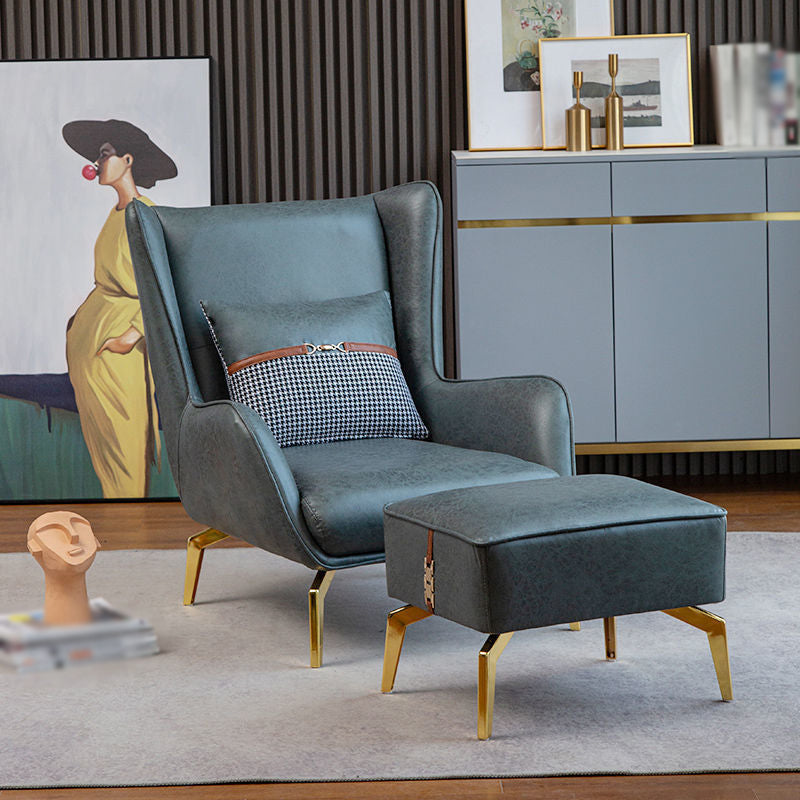 30.31"Wide Wingback Chair with Pillow Back and Basic Four Legs Green With Ottoman Clearhalo 'Accent Chairs' 'accent_chairs' 'Chairs & Seating' 'furn' 'furn_accent_chairs' 'Furniture' 'Living Room Furniture' 5262745