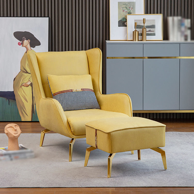 30.31"Wide Wingback Chair with Pillow Back and Basic Four Legs Yellow With Ottoman Clearhalo 'Accent Chairs' 'accent_chairs' 'Chairs & Seating' 'furn' 'furn_accent_chairs' 'Furniture' 'Living Room Furniture' 5262746