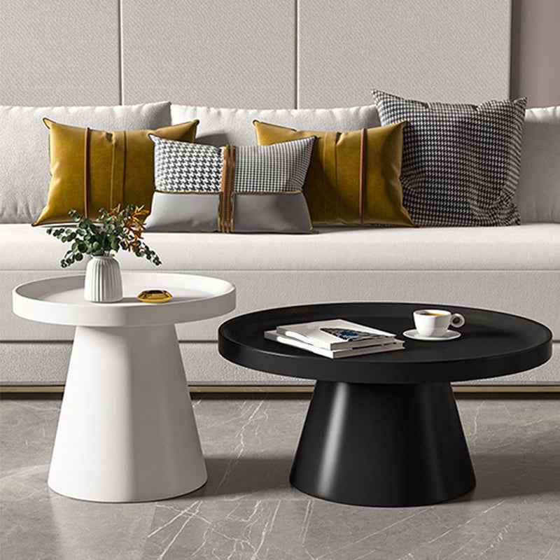 Modern Tray Top Pedestal Coffee Table Metal Round Table for Living Room 30"L x 30"W x 14"H + 20"L x 20"W x 20"H Black-White Clearhalo 'Coffee & Accent Tables' 'Coffee Tables' 'coffee_tables' 'furn' 'furn_coffee_tables' 'Furniture' 'Living Room Furniture' 5262890