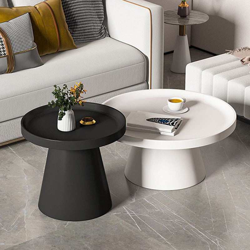 Modern Tray Top Pedestal Coffee Table Metal Round Table for Living Room 30"L x 30"W x 14"H + 20"L x 20"W x 20"H White-Black Clearhalo 'Coffee & Accent Tables' 'Coffee Tables' 'coffee_tables' 'furn' 'furn_coffee_tables' 'Furniture' 'Living Room Furniture' 5262893