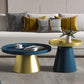 Modern Tray Top Pedestal Coffee Table Metal Round Table for Living Room 30"L x 30"W x 14"H + 20"L x 20"W x 20"H Gold-Blue Clearhalo 'Coffee & Accent Tables' 'Coffee Tables' 'coffee_tables' 'furn' 'furn_coffee_tables' 'Furniture' 'Living Room Furniture' 5262897
