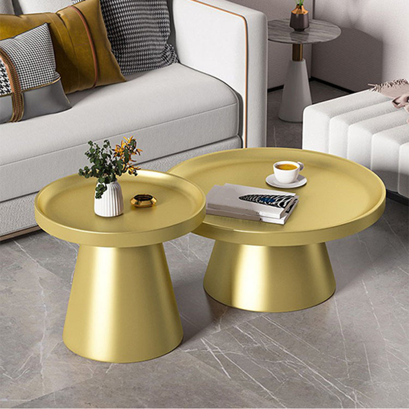 Modern Tray Top Pedestal Coffee Table Metal Round Table for Living Room 30"L x 30"W x 14"H + 20"L x 20"W x 20"H Gold Clearhalo 'Coffee & Accent Tables' 'Coffee Tables' 'coffee_tables' 'furn' 'furn_coffee_tables' 'Furniture' 'Living Room Furniture' 5262907