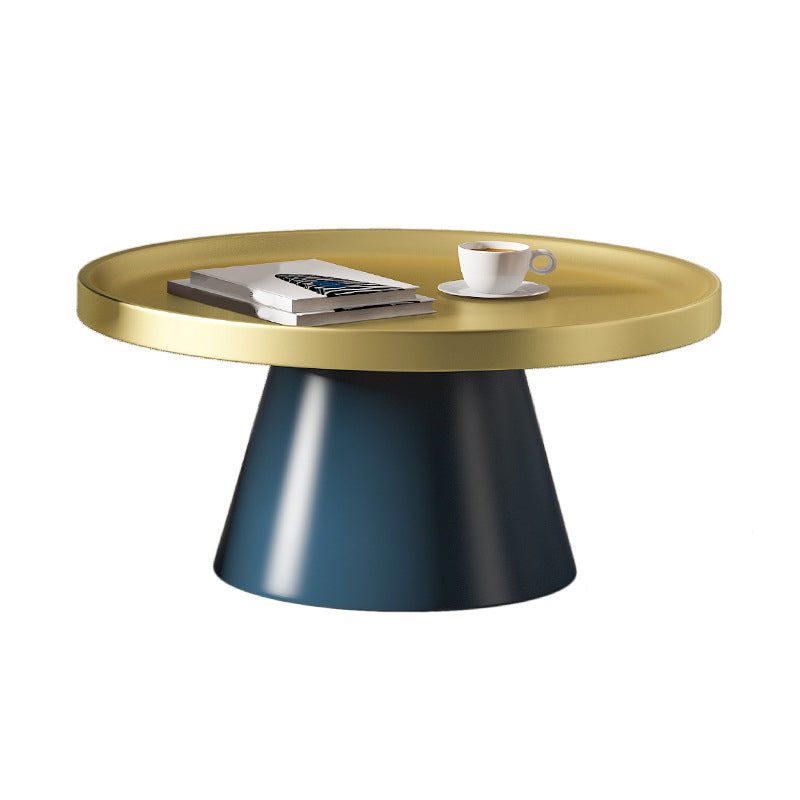 Modern Tray Top Pedestal Coffee Table Metal Round Table for Living Room 30"L x 30"W x 14"H Gold-Blue Clearhalo 'Coffee & Accent Tables' 'Coffee Tables' 'coffee_tables' 'furn' 'furn_coffee_tables' 'Furniture' 'Living Room Furniture' 5262910