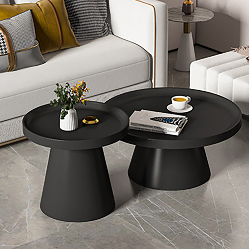 Modern Tray Top Pedestal Coffee Table Metal Round Table for Living Room 30"L x 30"W x 14"H + 20"L x 20"W x 20"H Black Clearhalo 'Coffee & Accent Tables' 'Coffee Tables' 'coffee_tables' 'furn' 'furn_coffee_tables' 'Furniture' 'Living Room Furniture' 5262911