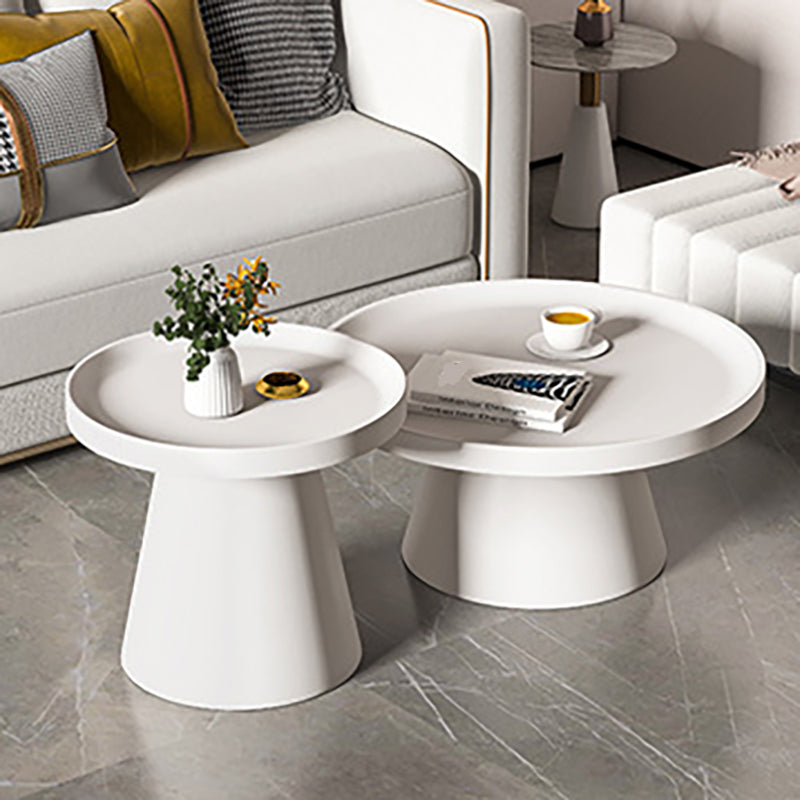 Modern Tray Top Pedestal Coffee Table Metal Round Table for Living Room 30"L x 30"W x 14"H + 20"L x 20"W x 20"H White Clearhalo 'Coffee & Accent Tables' 'Coffee Tables' 'coffee_tables' 'furn' 'furn_coffee_tables' 'Furniture' 'Living Room Furniture' 5262913