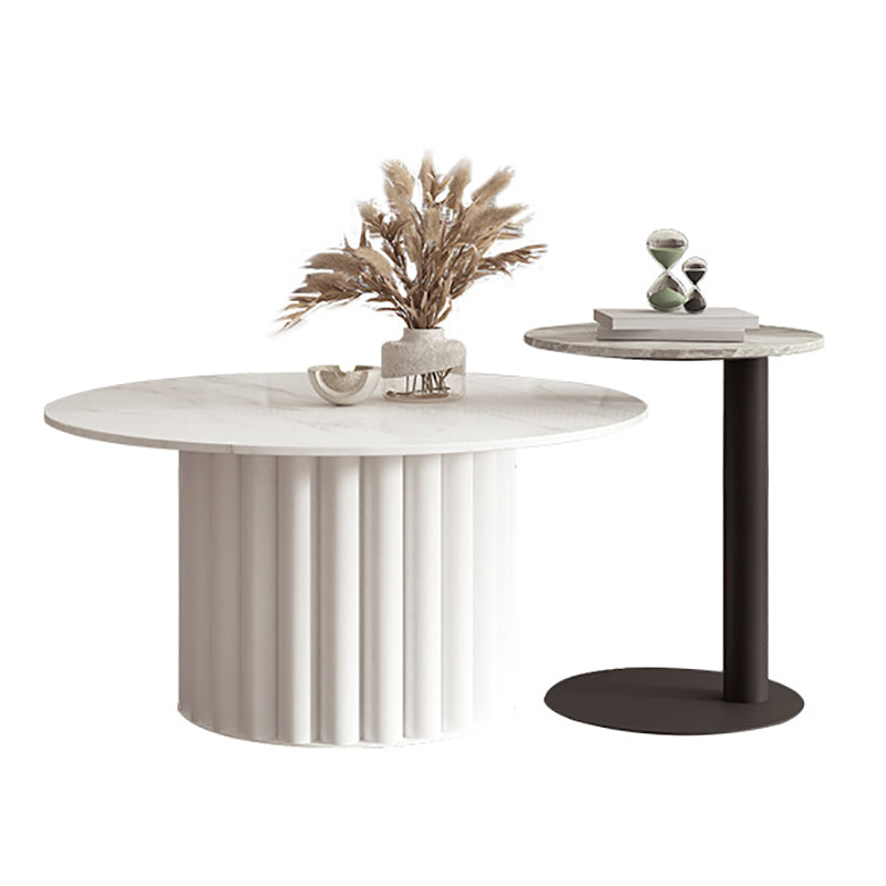 Modern Stone Pedestal Cocktail Table Round Coffee Table - White/Grey Clearhalo 'Coffee & Accent Tables' 'Coffee Tables' 'coffee_tables' 'furn' 'furn_coffee_tables' 'Furniture' 'Living Room Furniture' 5262943