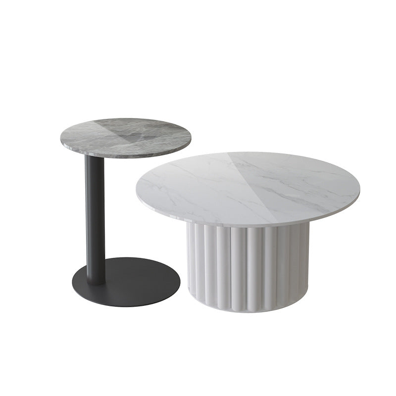 Modern Stone Pedestal Cocktail Table Round Coffee Table - White/Grey Clearhalo 'Coffee & Accent Tables' 'Coffee Tables' 'coffee_tables' 'furn' 'furn_coffee_tables' 'Furniture' 'Living Room Furniture' 5262946