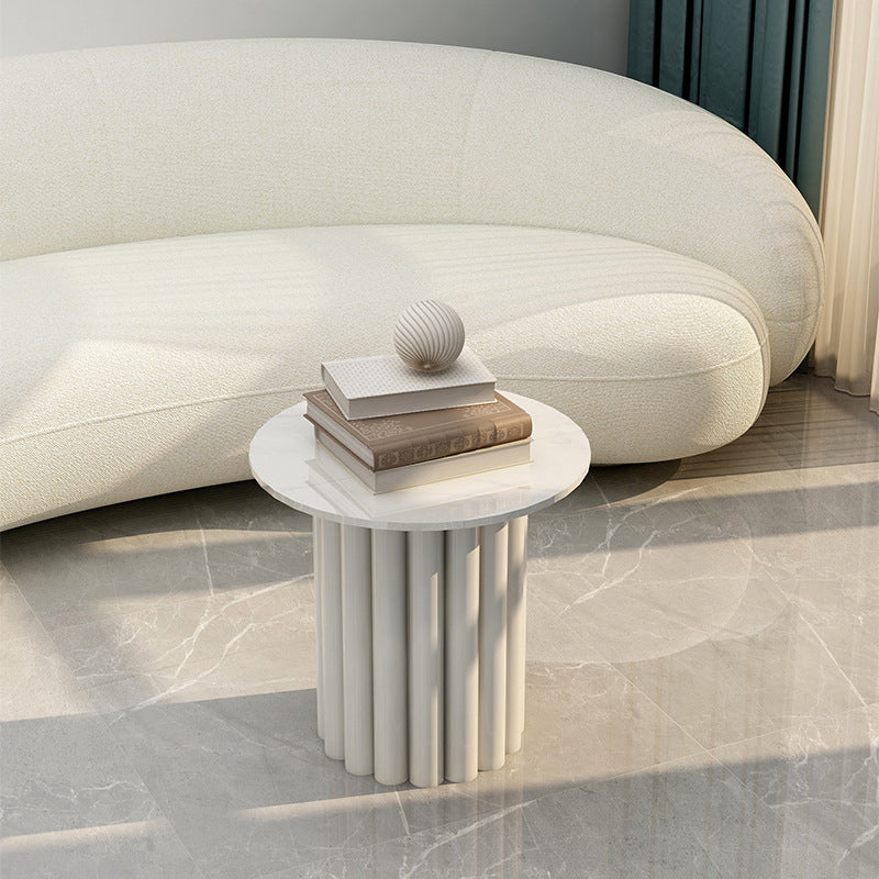 Modern Stone Pedestal Cocktail Table Round Coffee Table - White/Grey 18"L x 18"W x 20"H Clearhalo 'Coffee & Accent Tables' 'Coffee Tables' 'coffee_tables' 'furn' 'furn_coffee_tables' 'Furniture' 'Living Room Furniture' 5262947