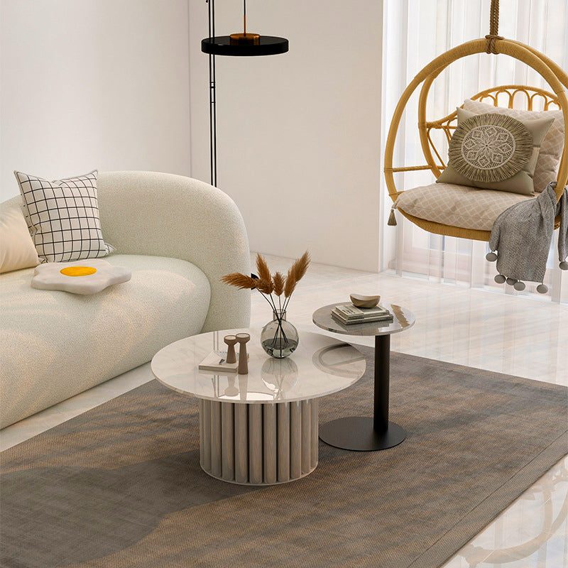 Modern Stone Pedestal Cocktail Table Round Coffee Table - White/Grey Clearhalo 'Coffee & Accent Tables' 'Coffee Tables' 'coffee_tables' 'furn' 'furn_coffee_tables' 'Furniture' 'Living Room Furniture' 5262949