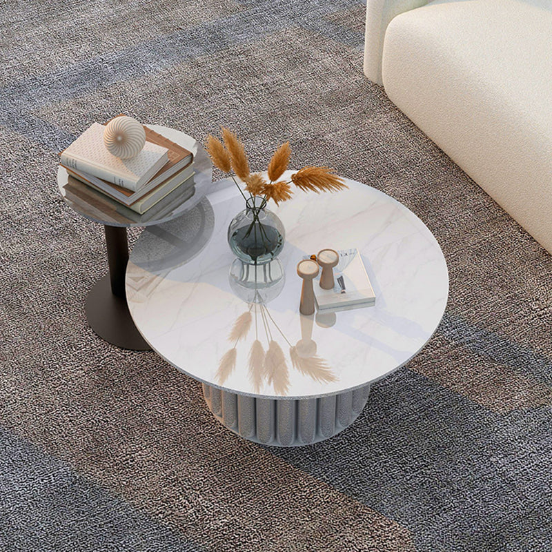 Modern Stone Pedestal Cocktail Table Round Coffee Table - White/Grey Clearhalo 'Coffee & Accent Tables' 'Coffee Tables' 'coffee_tables' 'furn' 'furn_coffee_tables' 'Furniture' 'Living Room Furniture' 5262950