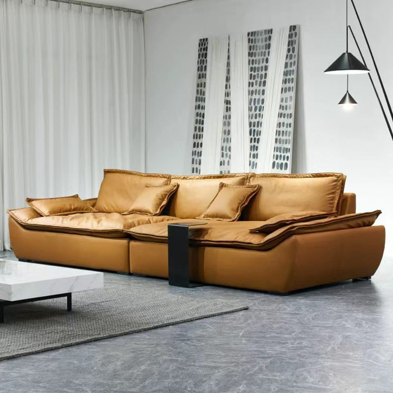 リビングルームのために茶色の枕が付いた枕トップアーム標準的なセッピーソファ