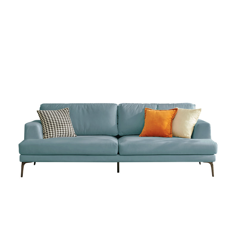 Stain Resistant Faux Leather Sofa Recessed Arm Cushions Settee Couch Blue Clearhalo 'furn' 'furn_sofas' 'Furniture' 'Living Room Furniture' 'Sofa' 'sofas' 5263093
