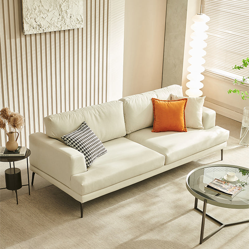 Stain Resistant Faux Leather Sofa Recessed Arm Cushions Settee Couch 63"L x 37"W x 33"H Off-White Clearhalo 'furn' 'furn_sofas' 'Furniture' 'Living Room Furniture' 'Sofa' 'sofas' 5263094