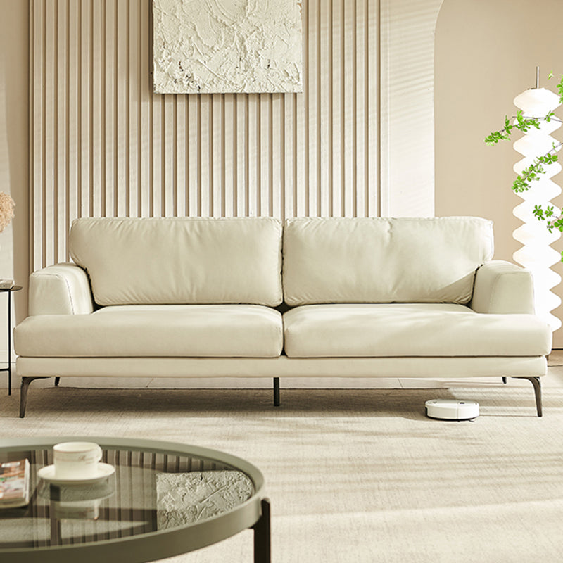 Stain Resistant Faux Leather Sofa Recessed Arm Cushions Settee Couch 71"L x 37"W x 33"H Off-White Clearhalo 'furn' 'furn_sofas' 'Furniture' 'Living Room Furniture' 'Sofa' 'sofas' 5263098