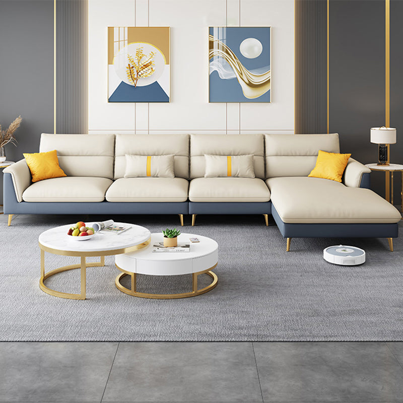 Folding Armrest Cushioning Backrest Sofa Bed White Imitation Leather Solid Wood Frame Sofa