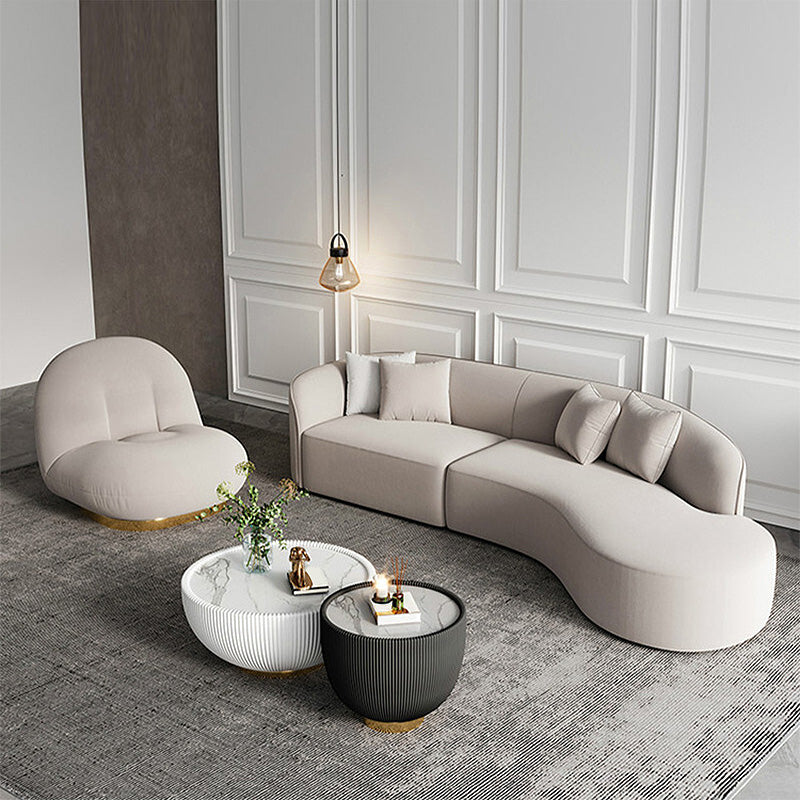 Scandinavian Cream Tight Back Sofa/Sectional with Curved Corner for Living Room