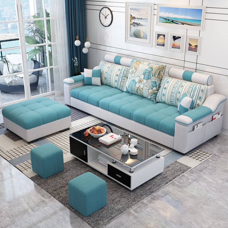 Blue Linen Blend Sloped Arms Sofa/Sectional with Slipcovered and Storage