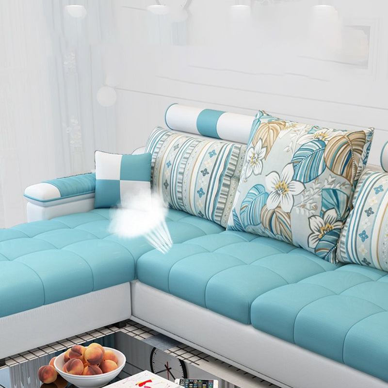 Blue Linen Blend Sloped Arms Sofa/Sectional with Slipcovered and Storage