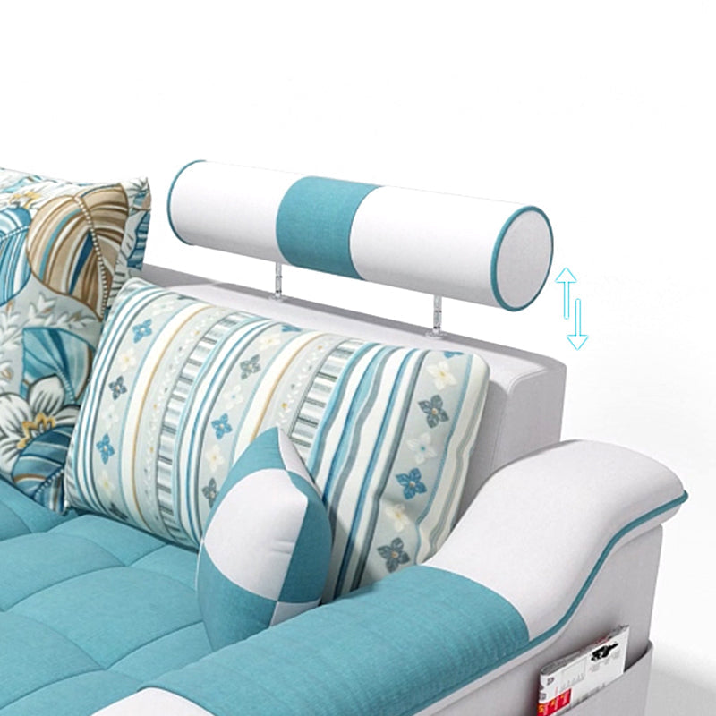 Blue Linen Blend Sloped Arms Sofa/Sectional with Slipcovered and Storage