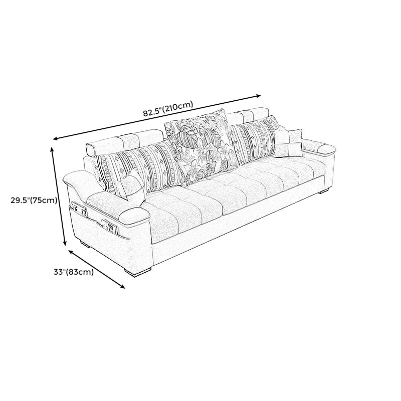 Blue Linen Blend Sloped Arms Sofa/Sectional with Slipcovered and Storage