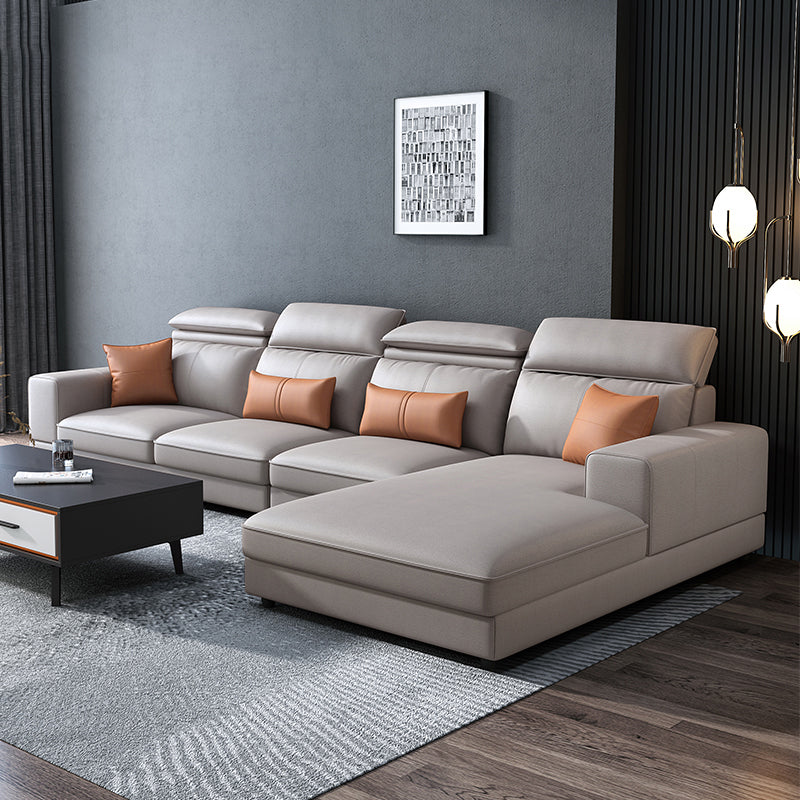 L-Shape High Back Faux Leather Square Arm Sectional with Wear-Resisting Off-White Clearhalo 'furn' 'furn_sectionals' 'Furniture' 'Living Room Furniture' 'Sectionals' 5263701