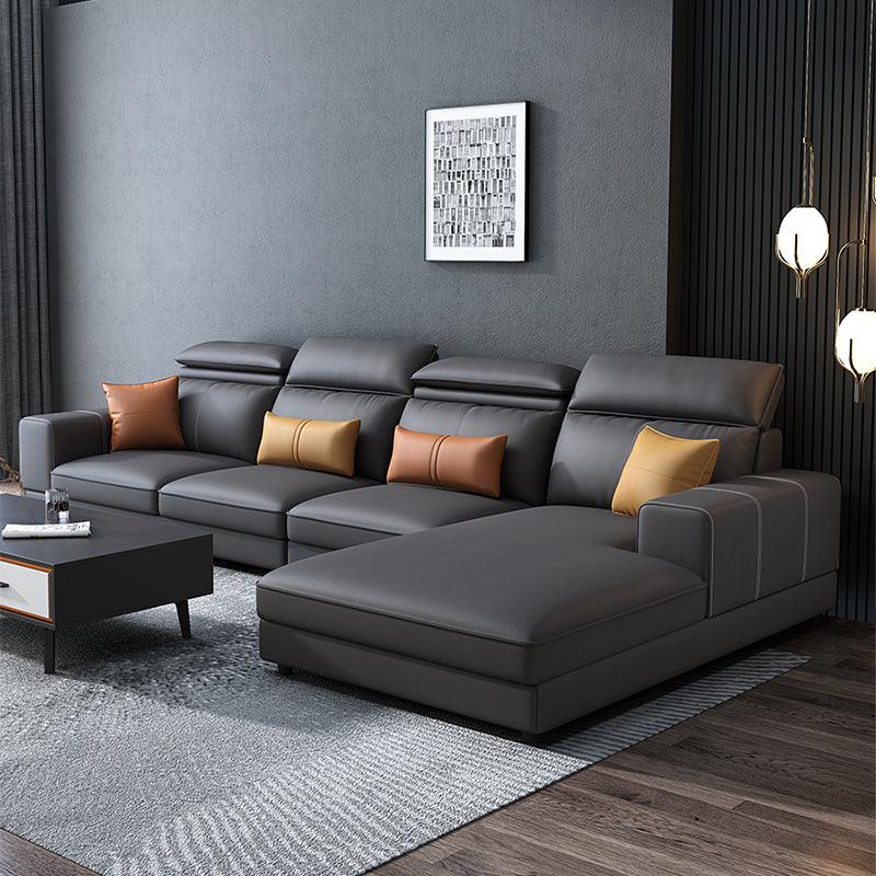 L-Shape High Back Faux Leather Square Arm Sectional with Wear-Resisting 138"L x 71"W x 39"H Dark Gray Clearhalo 'furn' 'furn_sectionals' 'Furniture' 'Living Room Furniture' 'Sectionals' 5263702