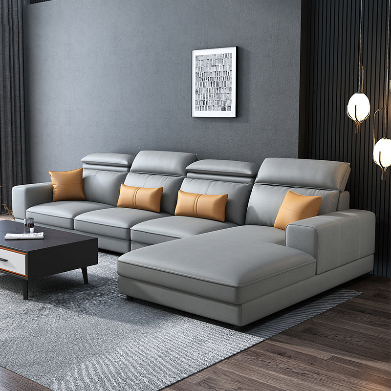 L-Shape High Back Faux Leather Square Arm Sectional with Wear-Resisting Light Gray Clearhalo 'furn' 'furn_sectionals' 'Furniture' 'Living Room Furniture' 'Sectionals' 5263703