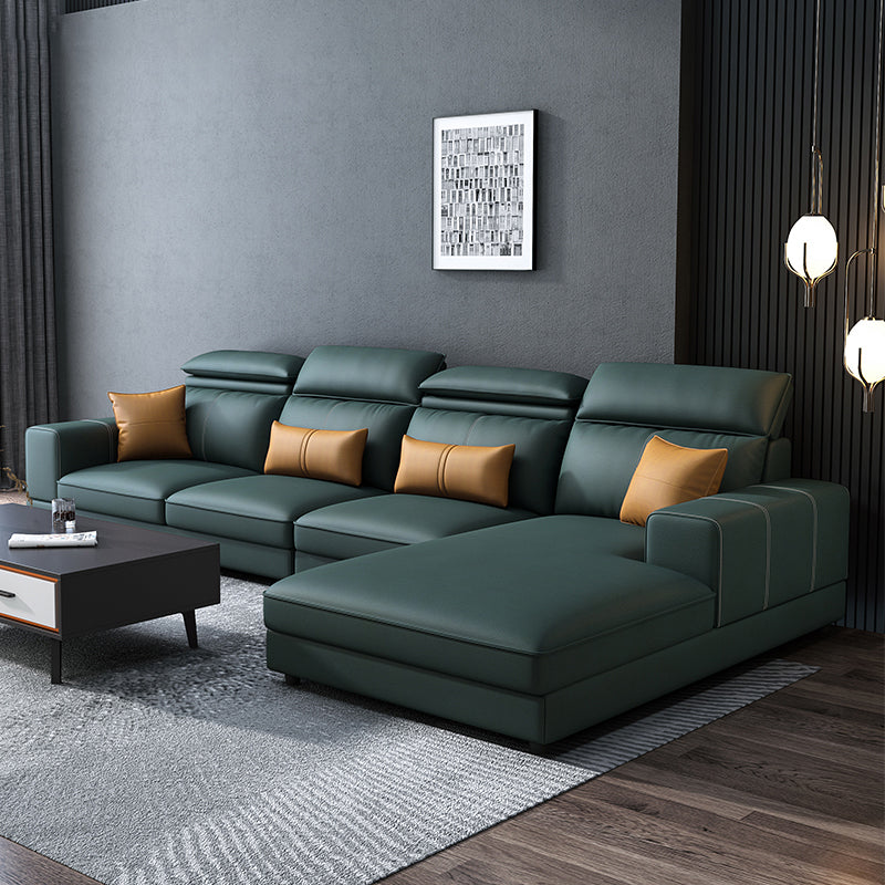 L-Shape High Back Faux Leather Square Arm Sectional with Wear-Resisting Blackish Green Clearhalo 'furn' 'furn_sectionals' 'Furniture' 'Living Room Furniture' 'Sectionals' 5263704