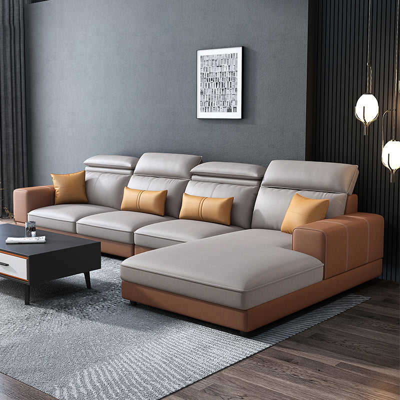 L-Shape High Back Faux Leather Square Arm Sectional with Wear-Resisting Orange White Clearhalo 'furn' 'furn_sectionals' 'Furniture' 'Living Room Furniture' 'Sectionals' 5263705