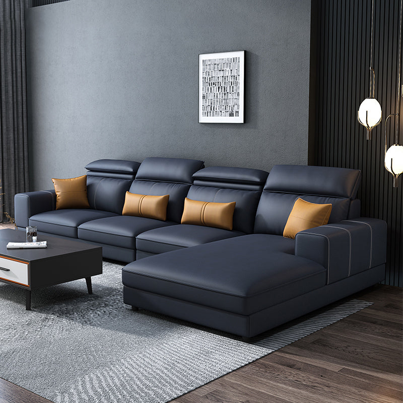 L-Shape High Back Faux Leather Square Arm Sectional with Wear-Resisting Dark Blue Clearhalo 'furn' 'furn_sectionals' 'Furniture' 'Living Room Furniture' 'Sectionals' 5263712