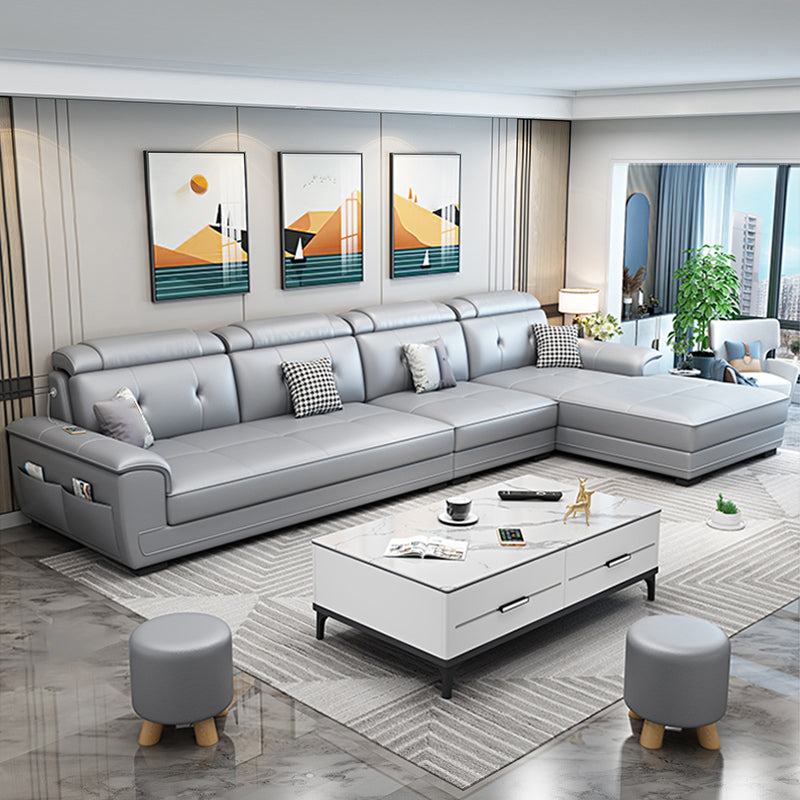 Sectional de 4 plazas en forma de L de cuero falso con almacenamiento y cojín